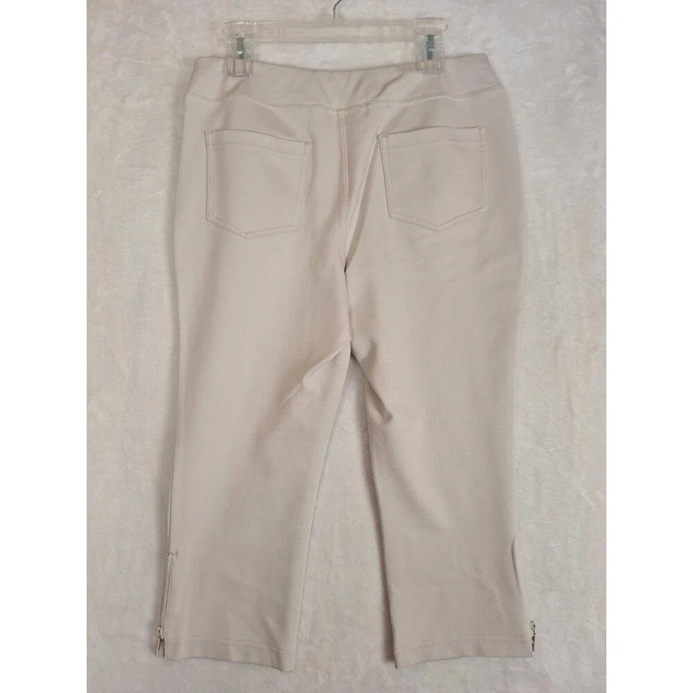 Belle Kim Gravel Petite Crop Ponte Pants Tan Womens 10 Pull On Pockets